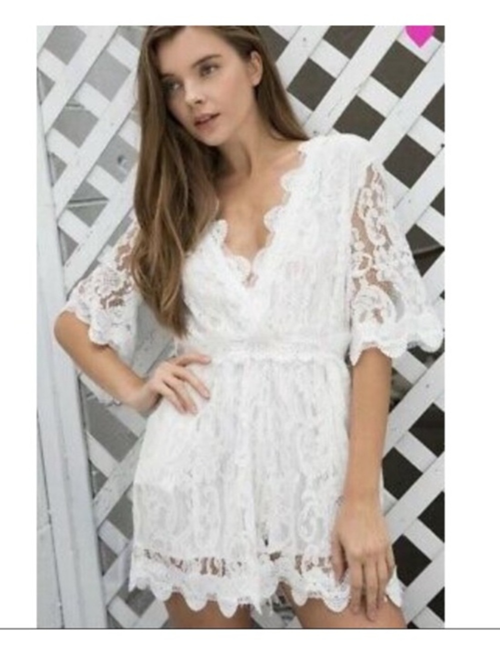 POL white plunging v neck lace romper boutique